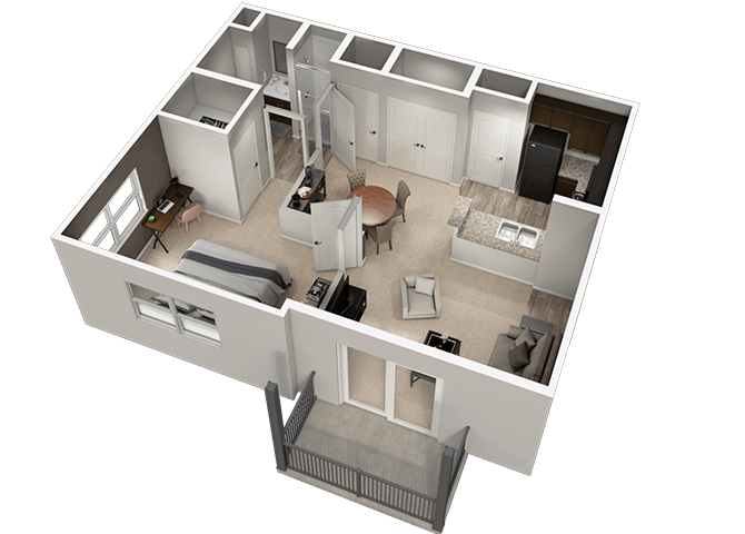 H 1 Bed 1 Bath Floor Plan at Madison Park Apartments, Columbus, 43214