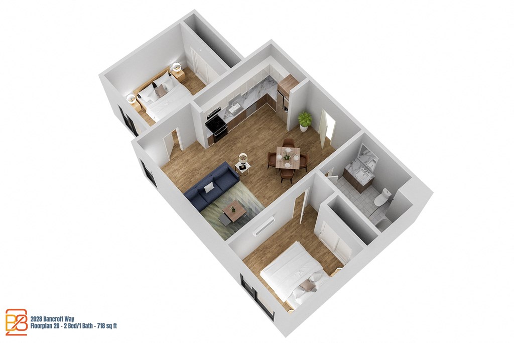a conceptual drawing of a bedroom floor plan with a bathroom and a living room