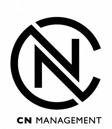 A black and white image of a logo for CN Management.