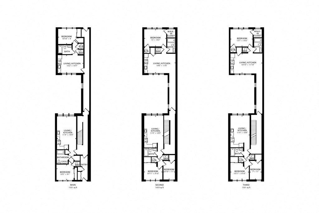 three floor plans of a house showing the different floors
