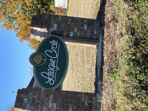an aerial view of a sign on the side of a building