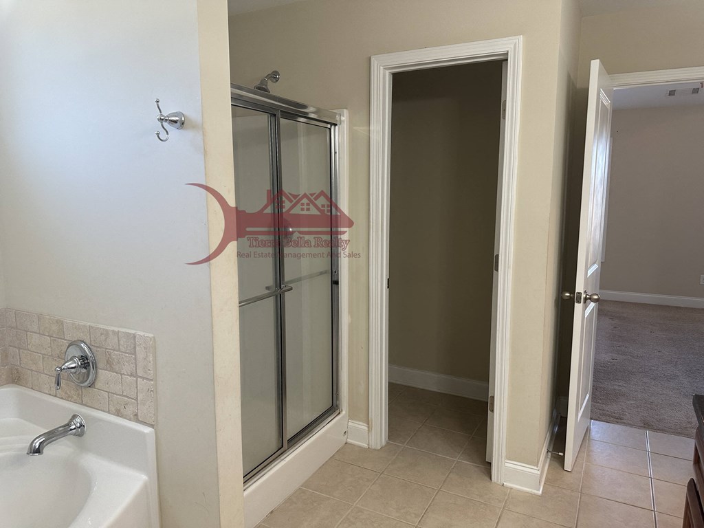 a bathroom with a shower and a sink