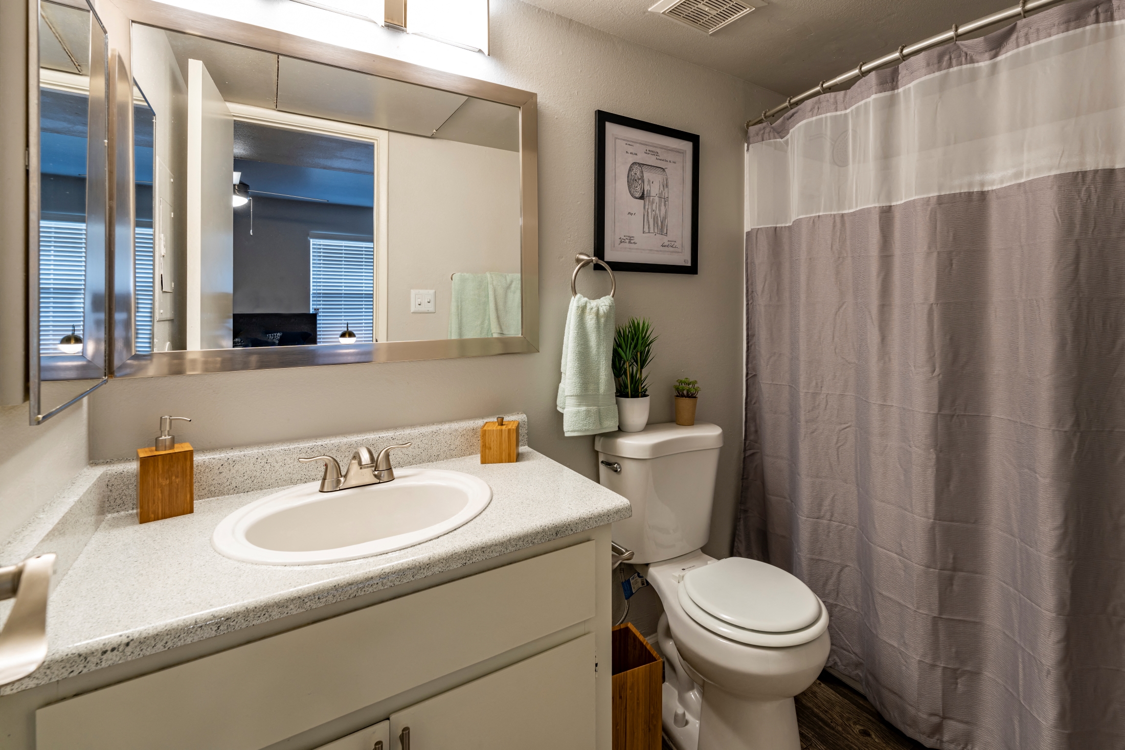 a bathroom with a sink and a toilet and a shower