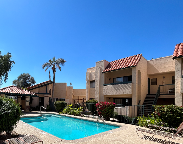 the swimming pool at our apartments in palm springs