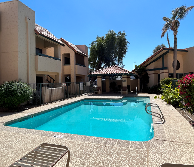 the swimming pool at our apartments in palm springs