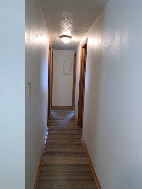 a hallway with wooden floors and a light on the ceiling