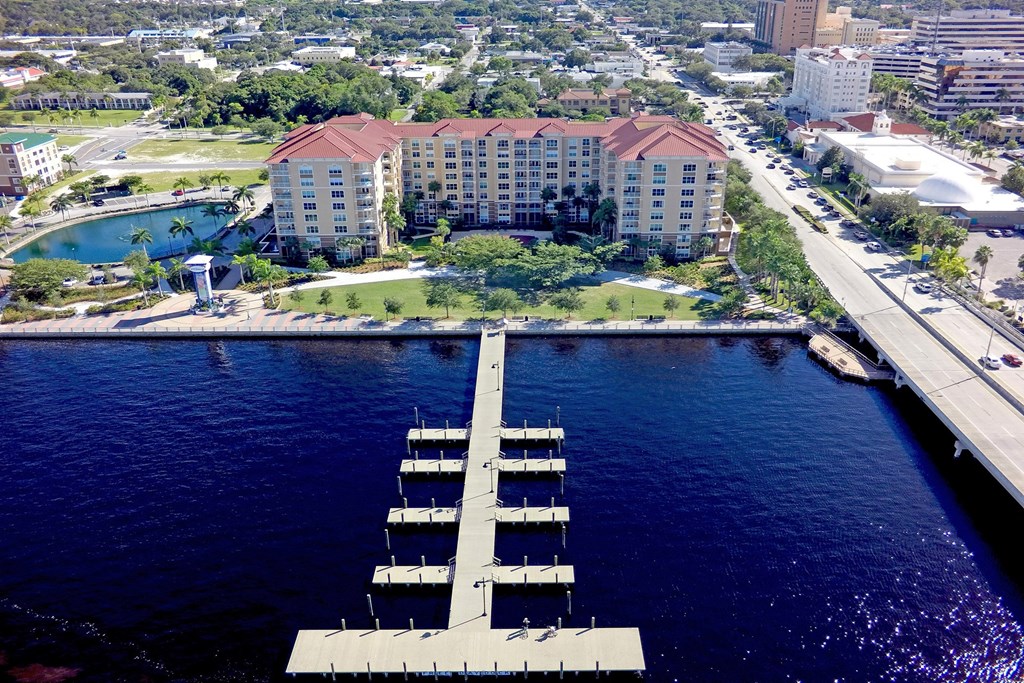 a view of the city from a bridge over the water