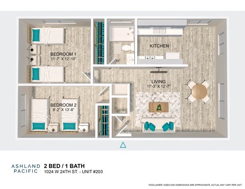 a floor plan of a apt with a bedroom and a bathroom