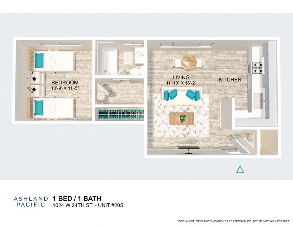 a floor plan of a apt with a bedroom and a bathroom