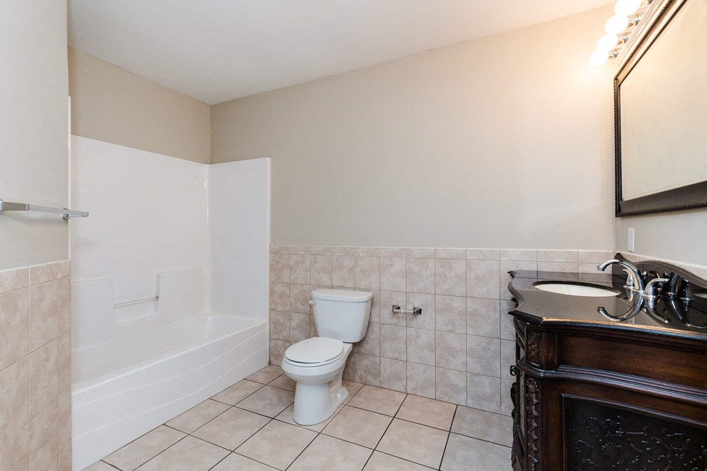 a bathroom with a toilet and a bath tub