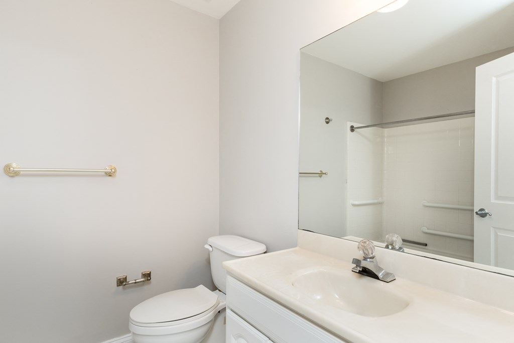 a bathroom with a sink toilet and a mirror