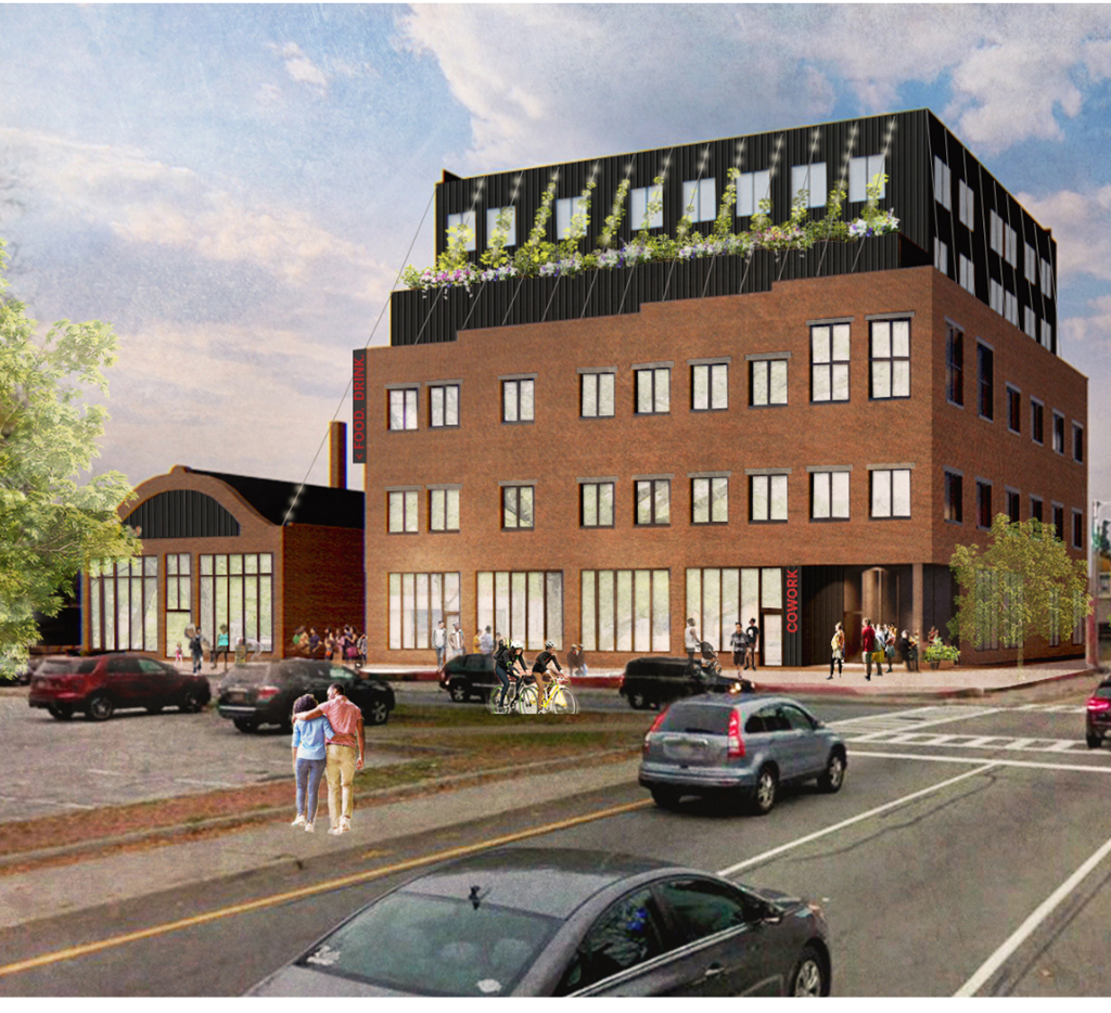 a rendering of a building with a roof top garden on top of it