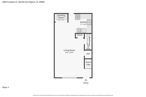 A floor plan of a one bedroom apartment.