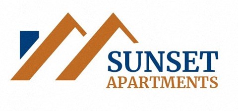 the sunset apartments logo is shown against a white