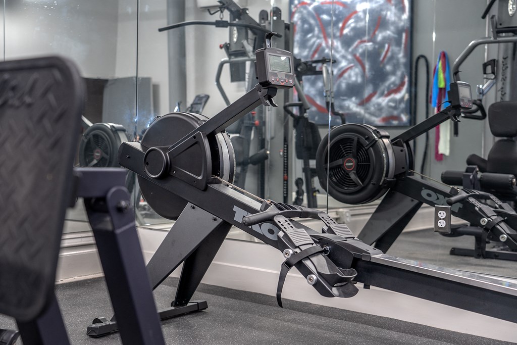 a pair of weights machines in a gym