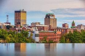 a view of the city from a lake