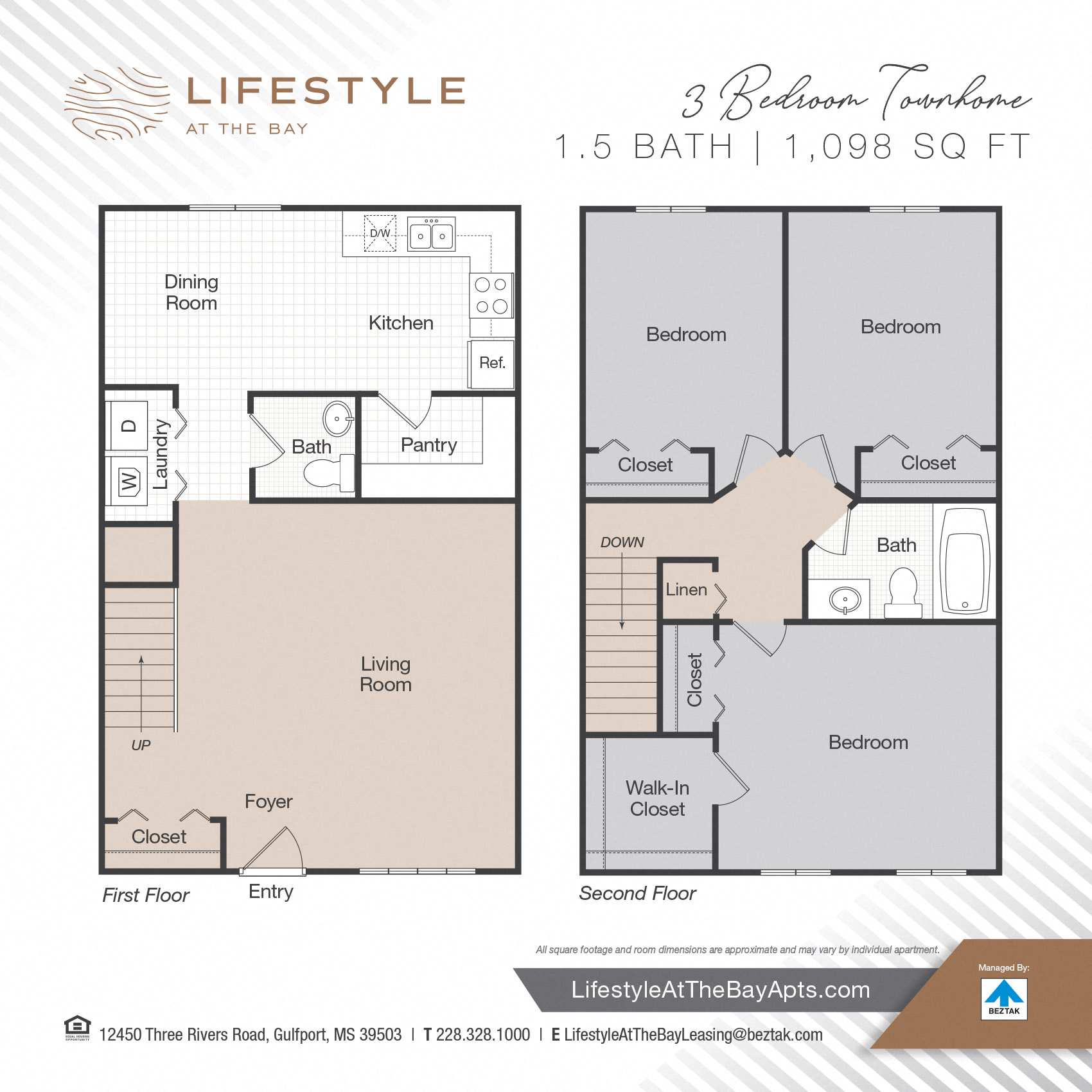 colored three bedroom floor plans for townhomes in MS, Gulfport 39503