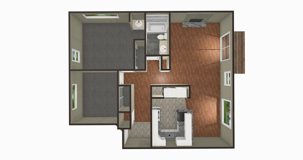 the layout of the apartment with a bedroom and a bathroom