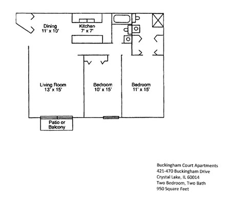 A floor plan for Buckingham Court Apartments shows a living room, dining room, kitchen, and bedrooms.