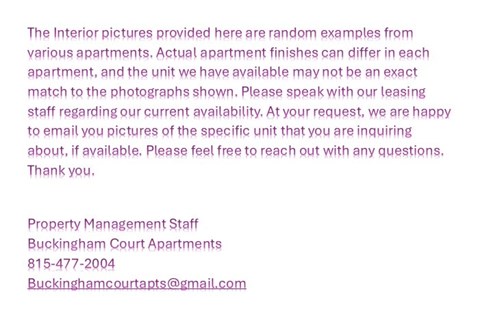 A letter from Buckingham Court Apartments Property Management Staff with contact information.