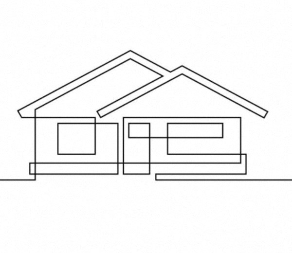 A simple black and white outline drawing of a house.