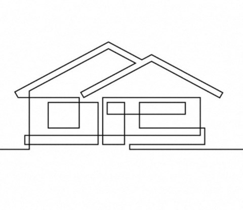 A simple black and white outline drawing of a house.