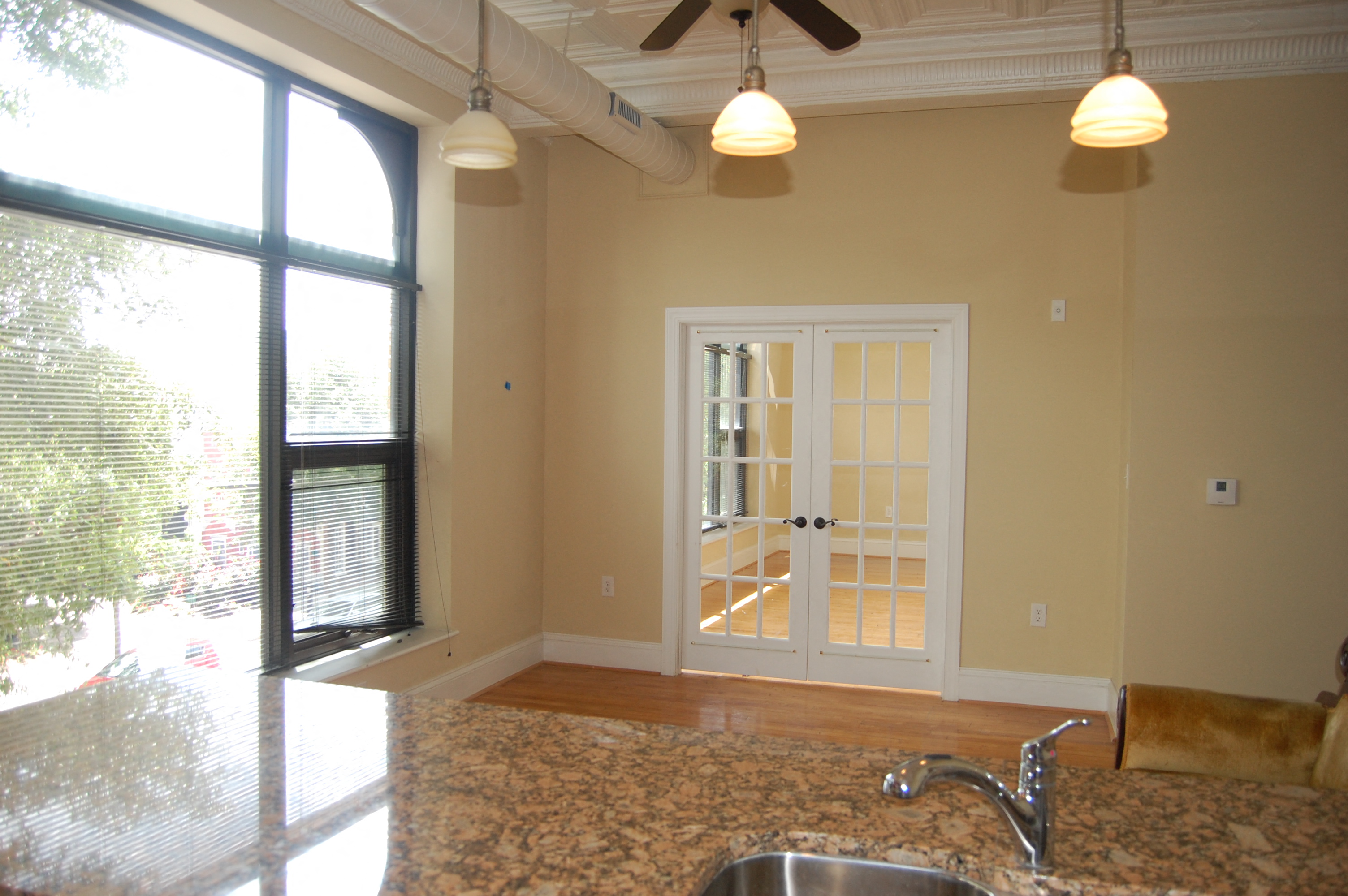 the view from the kitchen into the living room