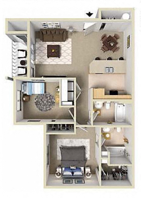 2 bedroom 2 bath floor plan for Flora