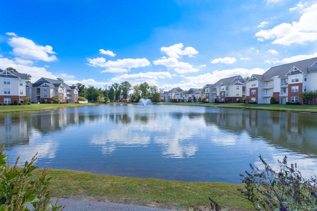 stocked fishing lake at the heart of Harbour Breeze Apartment complex