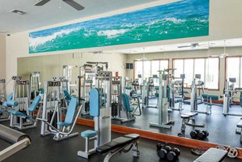 24-hr. fitness center includes circuit training, free weights & Cardio Vision