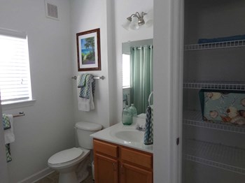 Bathroom with Storage Area bathroom and storage area in apartment home at 900 Acqua - Photo Gallery 4