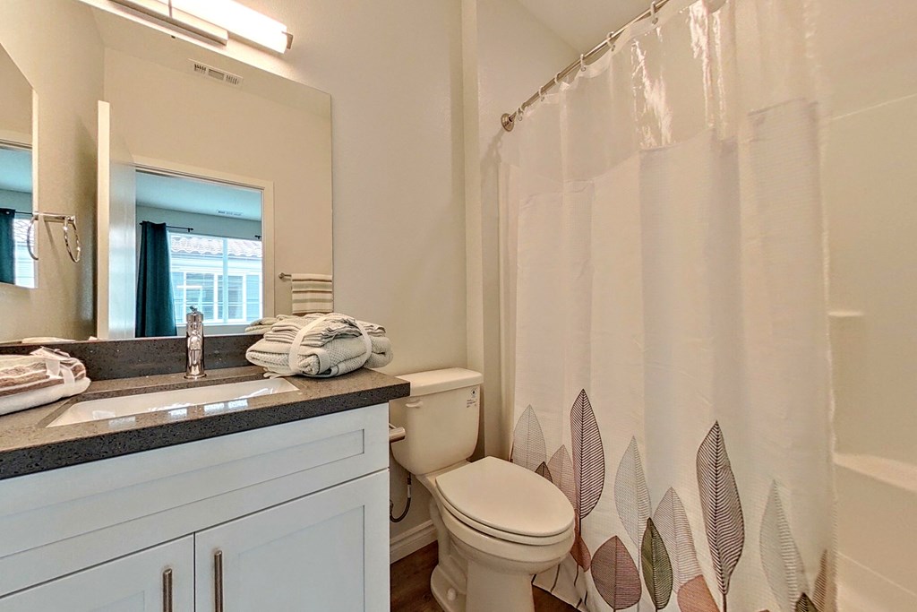 a bathroom with a shower and a toilet and a sink