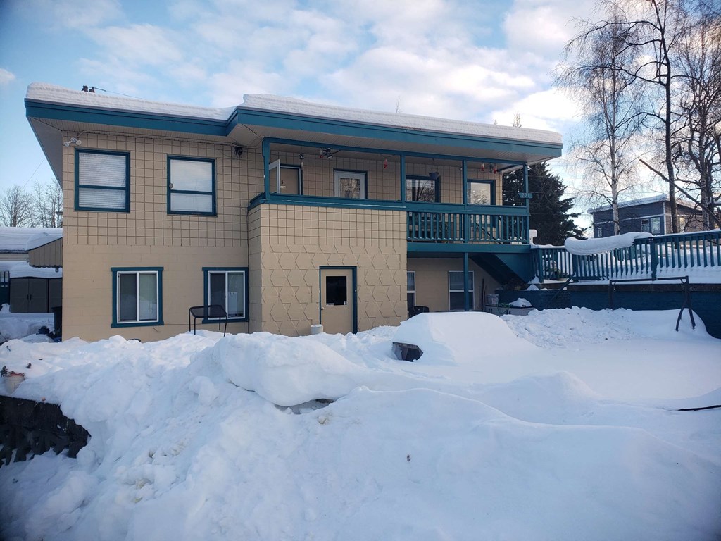 a house with a lot of snow in front of it