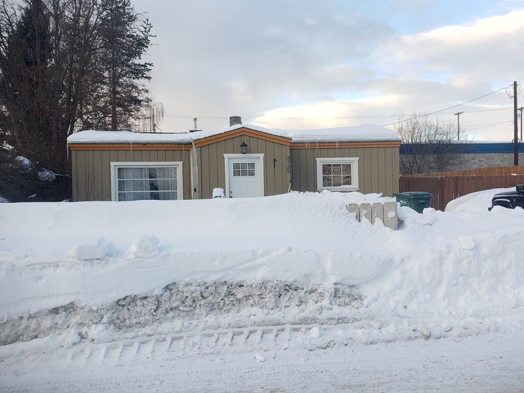 a house with a lot of snow in front of it