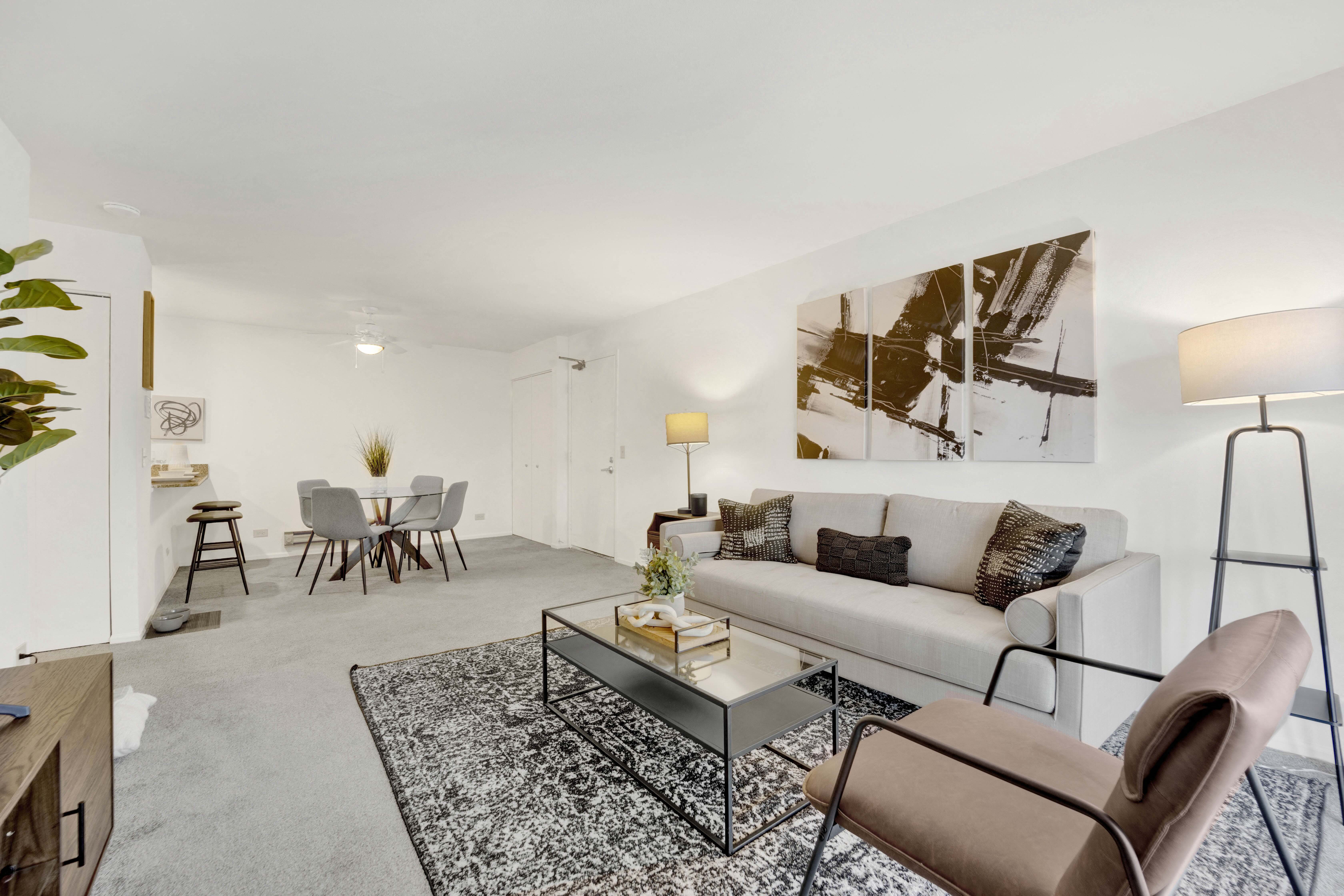 a living room with a couch and a coffee table