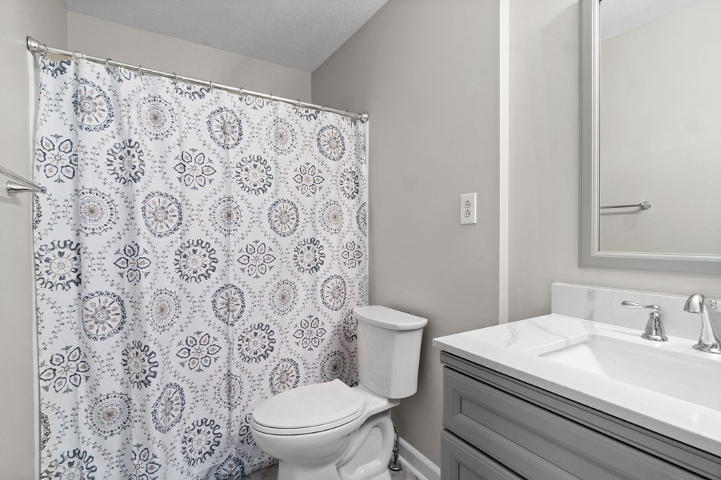 a bathroom with a shower and a sink and a toilet