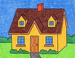 a painting of a yellow house