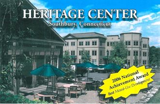 a brochure of the heritage center southbury connection with an image of a restaurant