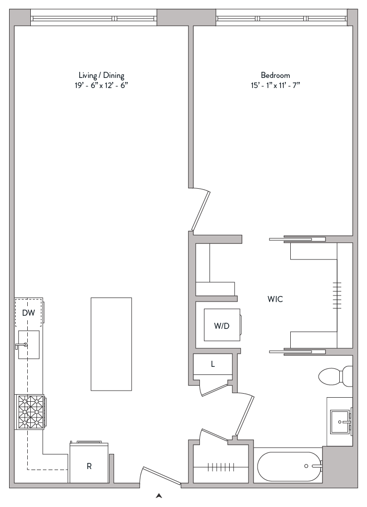 spacious one bed, walk in closet, washer/dryer,