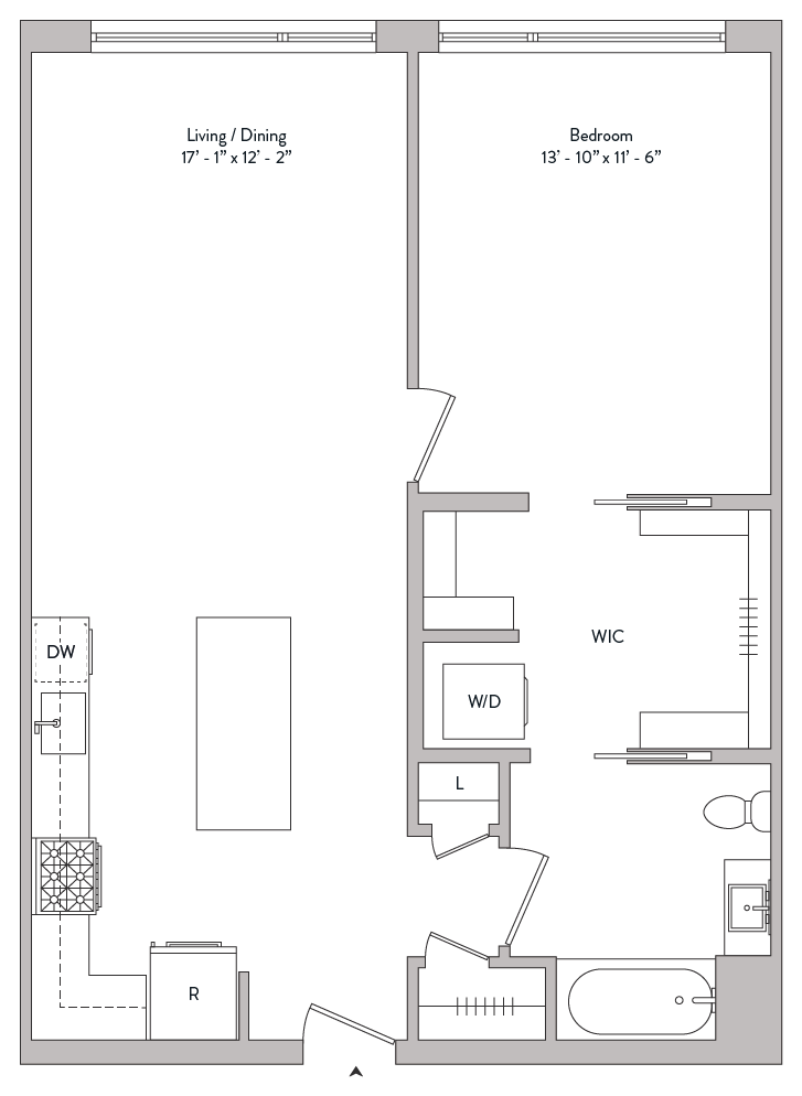 spacious one bed, built in walk in closet, gourmet kitchen