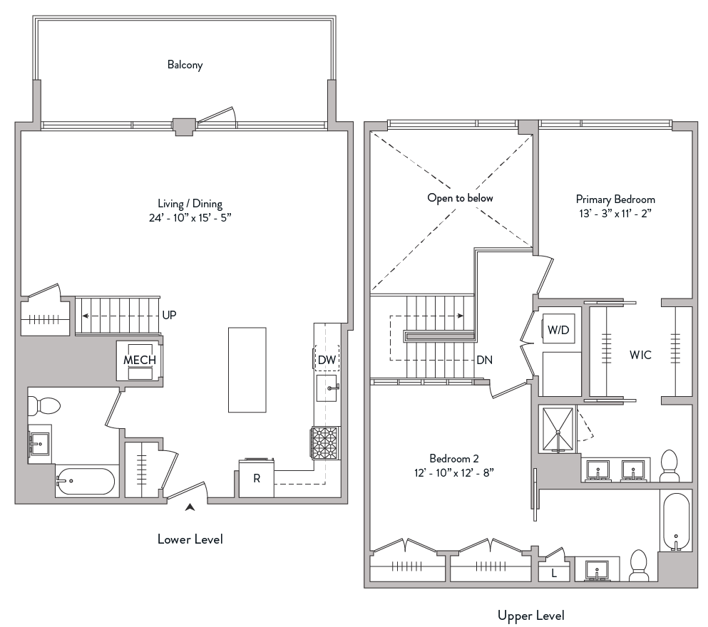 loft apartment, large private balcony, two bedroom, double height ceilings