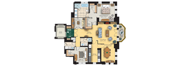 1 bed 2 bath floorplan