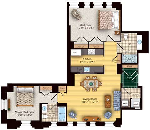 2 bed 2 bath floorplan