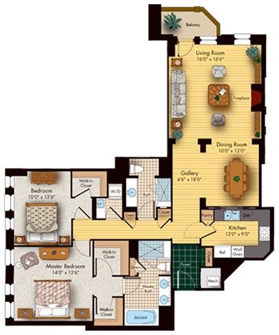 2 bed 2 bath floorplan