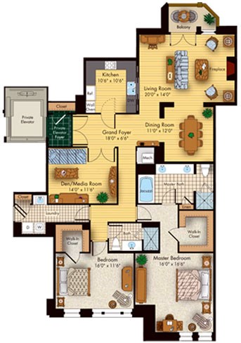 2 bed 2 bath floorplan