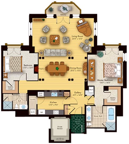 2 bed 2 bath floorplan