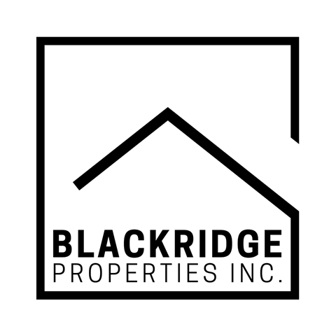 A black and white logo for Blackridge Properties Inc.