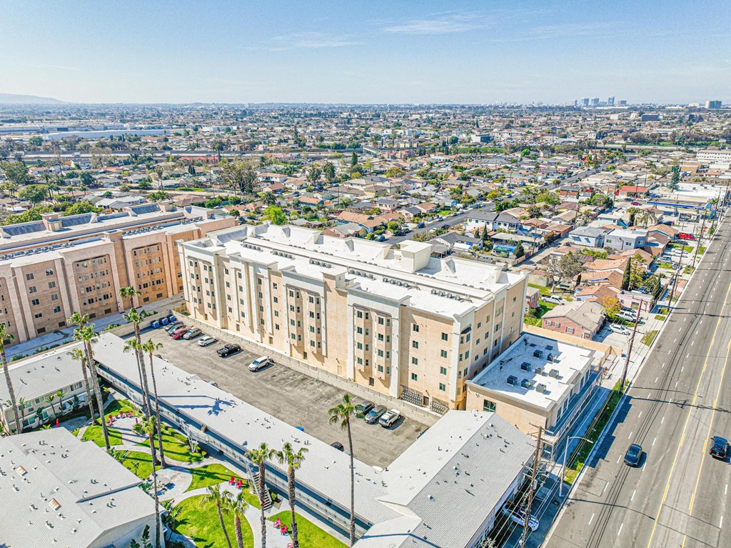 a view of the city from above