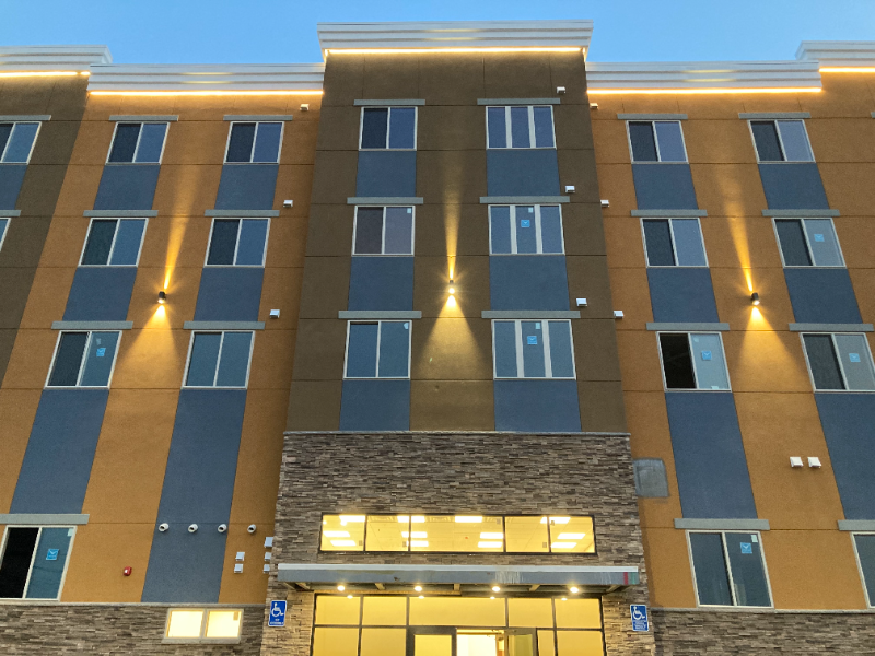 a view of the front of a building