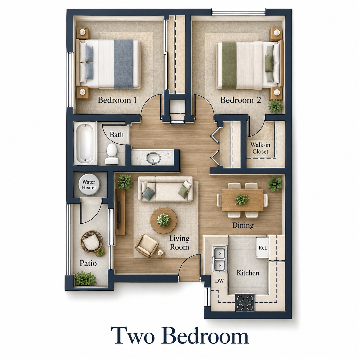 2 bed, 1 bath